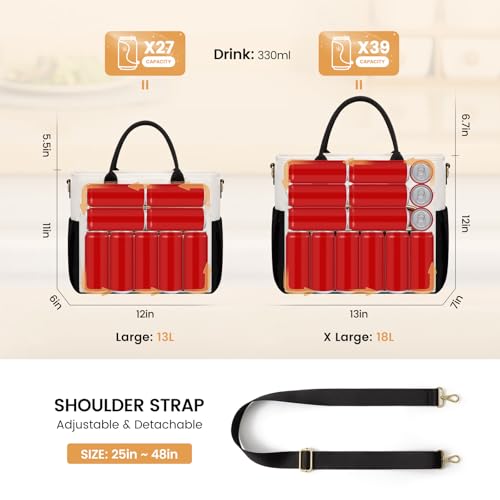 LOVEVOOK Insulated Lunch Box for Women,X Large Adult Lunch Cooler Bag Women Black with Off White with Brown X Large —18l