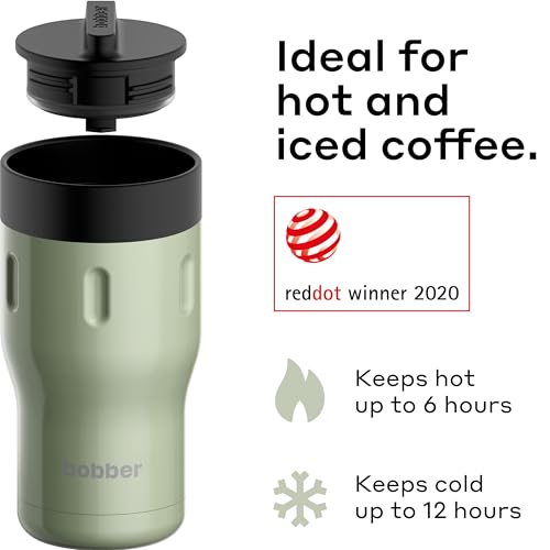 BOBBER 16 oz Stainless Steel Coffee Travel Mug – Leak-Proof, Spill Proof, Vacuum Insulated Coffee Tumbler for Car, Men – Dishwasher Safe Mug, Fits Car Cup Holder, Keeps Hot for 8 Hours (Sage Green) 16 Ounces Sage Green