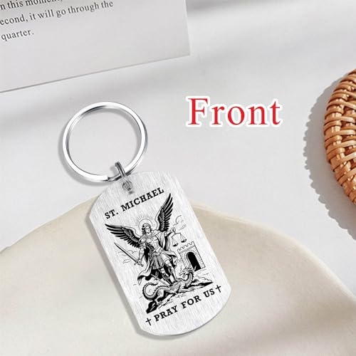 Alotozo St. Michael Gifts - Saint Michael Keychain for Mens Boys, Patron Saint of Soldiers Police Officers Protectors Gifts, Boyfriend Husband Dad Father's Day Keyring