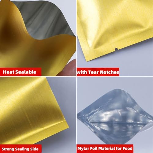 200-pack of MITOB gold vacuum sealer sample bags, 4.72x7.09 inches, heat sealable Mylar storage bags for food preservation.