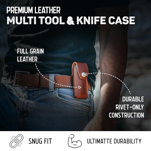 American Bench Craft brown leather multitool sheath and knife case for Gerber Diesel and MP600 with brass snap