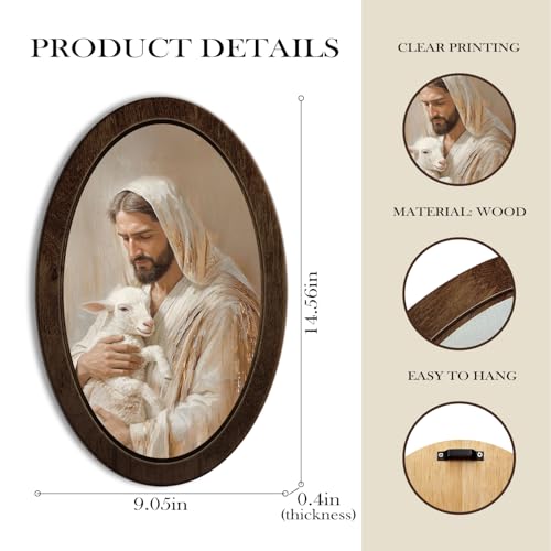 YZSLA Christian Wall Art Decor, Jesus and Lamb Rustic Framed Oval Wall Art Jesus-6