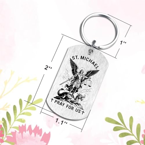 HYHYDHP St. Michael Keychain for Mens Boys - Patron Saint of Police Military Gifts, Guardian Angel Protection Gift for Soldiers, Birthday Christmas Graduation Key Chain for Boyfriend Husband Son