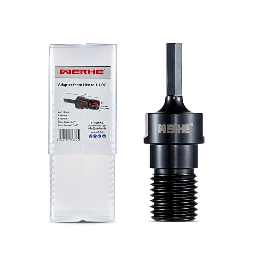 WERHE Adapter for Diamond Core Bit, HEX to 1 1/4 UNC, Hardened Steel | 1/2" BSPP Female Thread 10mm Hex Shank Overall Length 115mm Fits Bosch Makita DeWalt Drill Chuck