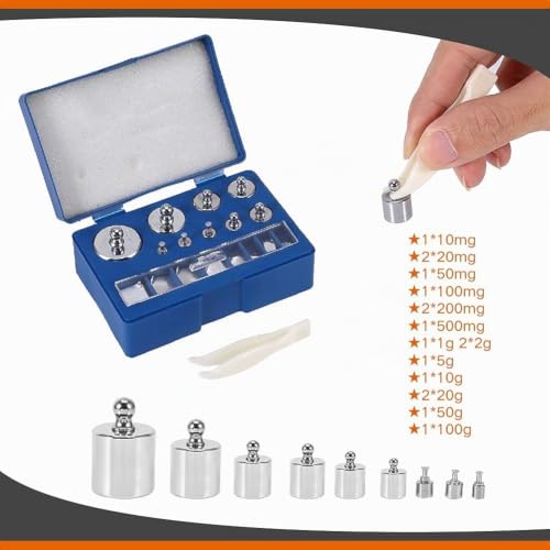 Calibration Weights, 17 Pieces Weights Scales Stainless Steel Calibration Weights Set Calibration Weight Precision 10 mg-100 g Precision Calibration Deviation +/- 0.003 g for Digital Jewellery Scales Laboratory