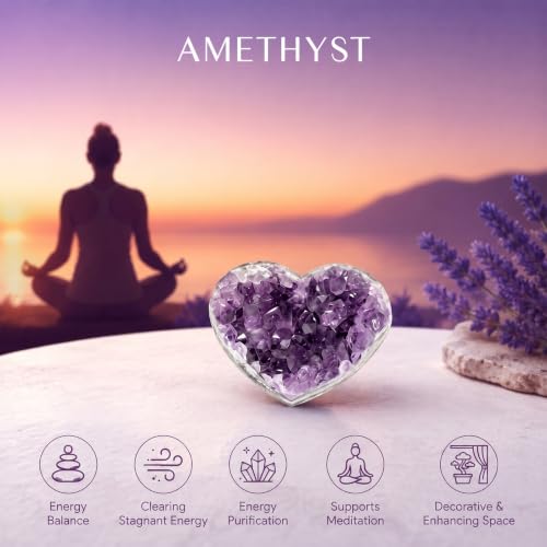 Natural Amethyst Crystals Heart Shaped Rocks Healing Stones Purple Gifts