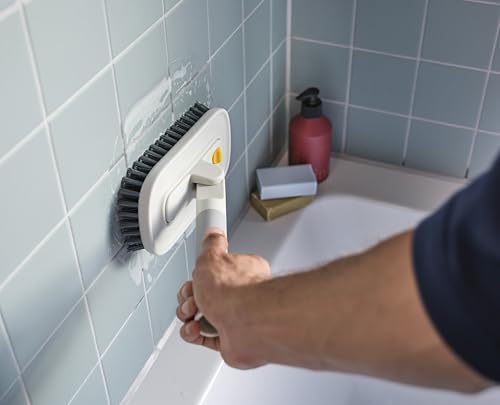 Joseph Joseph CleanTech Detail Cleaning Set, Tile Scrubber & Detail Brush, V-Shaped Bristles for Grout, Non-Slip Handles