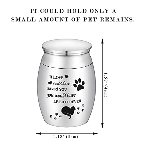 Small Cat Urn for Ashes 1.57 Inches Tiny Cremation Urn Mini Pet Paw Keepsake Stainless Steel Mini Urn for Cat Ashes Holder S Silver