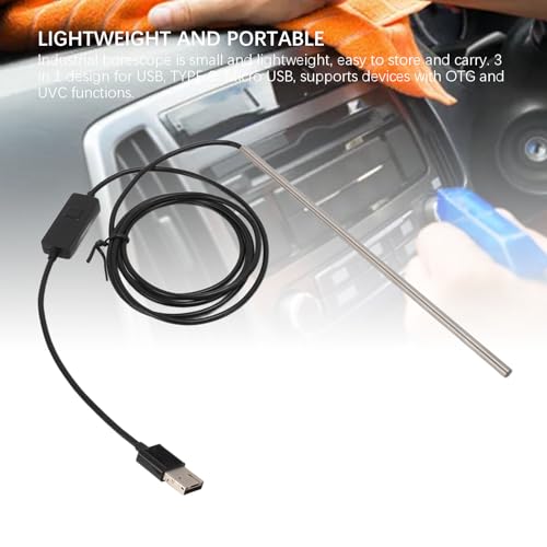 3-in-1 Industrial Endoscope, 1.5 m IP67 Waterproof Inspection Camera Type C Micro USB Endoscope with 6 LED Lights for Android Phone Tablet Device (5.0 mm) | Typ-C/Micro-USB-Schnittstelle zur Verwendung mit Android-Smartphones und -Tablets.