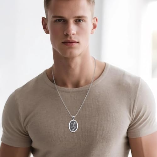 St. Christopher/Saint Michael Necklace 925 Sterling Silver Saint Christopher/Archangel Michael Pendant Necklace Amulet Protection Religious Christian Jewelry Gifts for Men St Michael Necklace