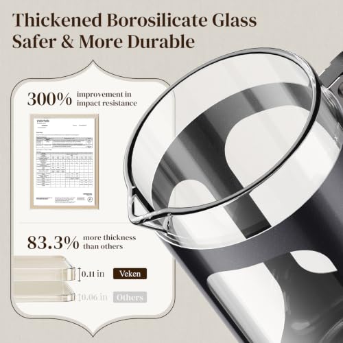 Veken French Press Coffee Maker, No Plastic Touching Cafe,34oz 1 L Cafetera Dark Pewter 34oz