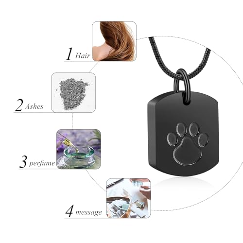 Personalized Ash Necklace for Pet - Custom Photo Text Flag Ashes Necklace Double-Sided Dogs Cats Urn Pendant for Ashes Cremation Memorial Keepsake Gift Black