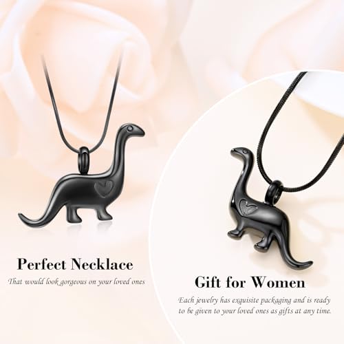 Minicremation Cremation Urn Necklace for Ashes Dinosaur Memorial Jewelry Pendant for Women Men Keepsake Lockets Black