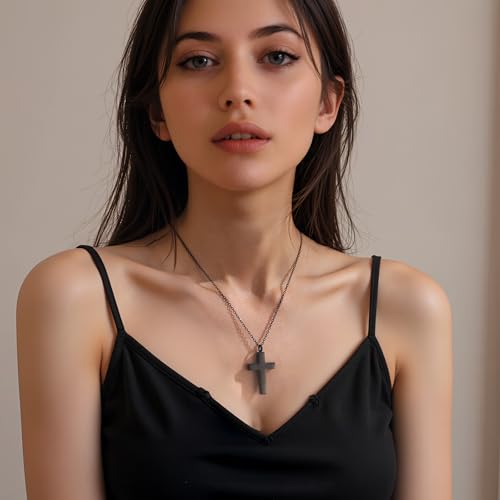 Cremation Cross Necklace for Ashes Stainless Steel Cross Urn Pendant with Mini Keepsake Ashes Holder Memorial Jewelry - With Me Always Black-With Me Always