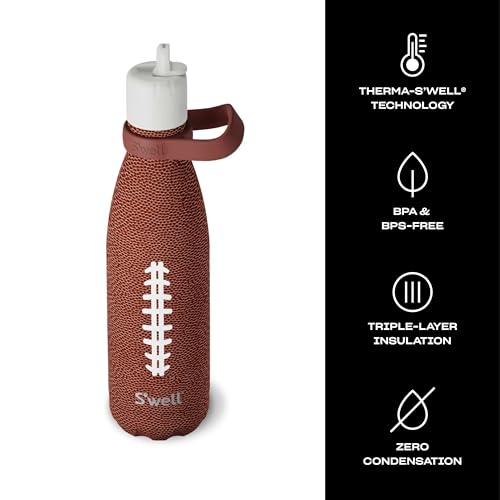 S'well Stainless Steel Water Bottle with Flip Straw Cap and Handle, 17oz, End Zone, Triple Layered Vacuum Insulated Containers Keeps Drinks Cold for 36 Hours and Hot for 10, Perfect for On the Go 17 Ounces