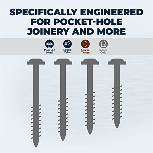 Kreg Zinc Pocket-Hole Screws SML-C250-125, 2-1/2 inch wood screws, 125 count box
