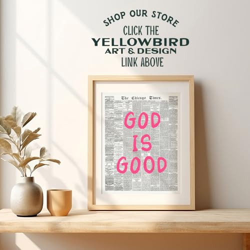 God is Good Preppy Christian art - Inspirational Teen Room Decor Aesthetic - Girls Bedroom Decor - Quirky Spiritual Home Print - Cute Trendy, Funky Wall Art for Women, Pink Girly Wall Picture 8"L x 10"W Unframed