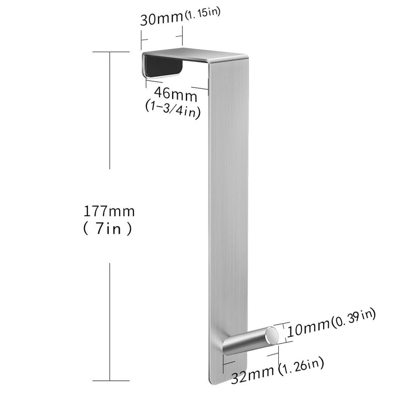 [Australia - AusPower] - Over The Door Hooks,(4 Pack) Wide 1-3/4"(1.75 inch)Fit Thick Door, Extended to 7“ Door Hanger Heavy Duty Stainless Steel Brushed Nickel ,Hold Up to 50Lbs, Single Door Hook for Office,Bedroom(Silver) 1 3/4 inch 