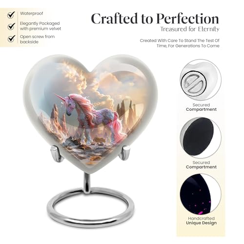 Pink Unicorn Cremation Urns for Human Ashes Adult Male & Female 3" Small 3 inch Keepsake 1PC