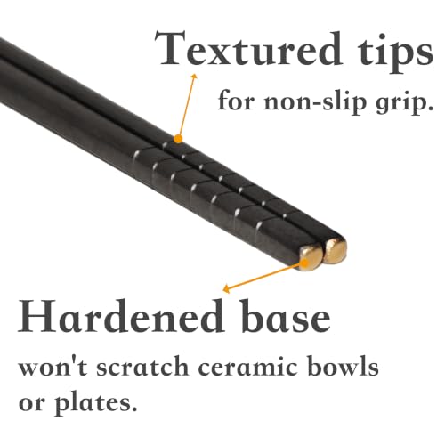 Titanium Chopsticks 2 Pairs 99.8% Pure Titanium Reusable – Lightweight Non-Toxic Utensils with Gift Box & Travel Pouch for Home, Camping, Hiking, Office Lunch (Solid Black) Solid Black