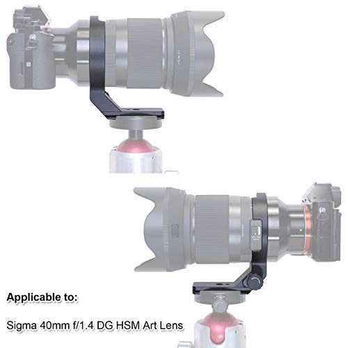 iShoot Lens Tripod Mount Ring for Sigma 40mm f/1.4 DG HSM Art Lens, CNC Machined Aviation Aluminum Lens Collar Support Bracket Holder, Bottom is ARCA-SWISS Fit Quick Release Plate for Tripod Ball Head