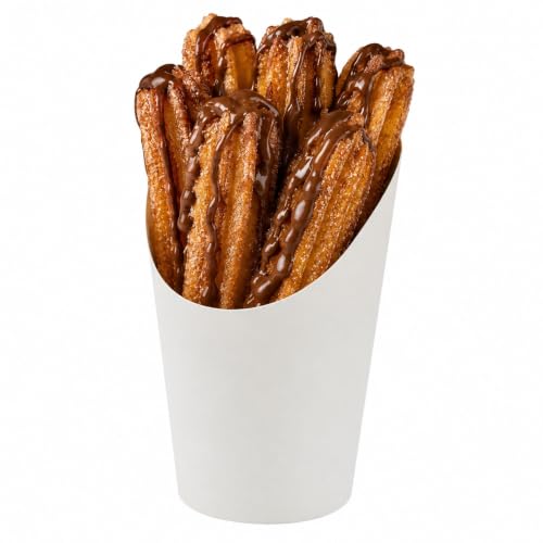 Restaurantware Bio Tek 12 Ounce French Fry Containers, 100 Disposable Charcuterie Cups - Incline Design, Round, White Paper French Fry Cups, Stackable, For Waffles, Chips, or Popcorn 12 oz