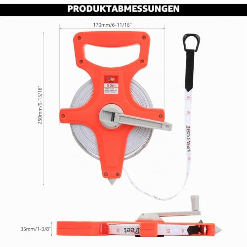 Fibreglass Tape Measure, 50 m/165 FT, Double Sided Scale