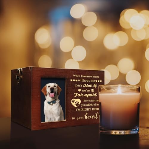 Pet Urns for Dog or Cat Ashes, Wooden Pet Cremation Urns with Photo Frame, Large Keepsake Memory Box Loss Pet Sympathy Remembrance Gift, 7.87" x 5.51" x 5.51" (Brown) Brown
