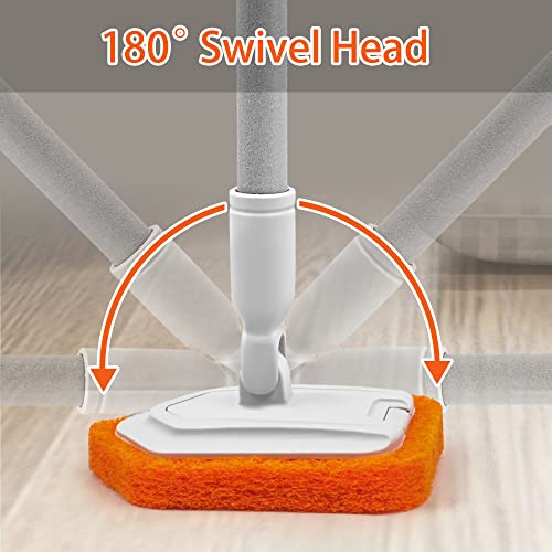 JEHONN 4-in-1 Bathroom Tile Tub Scrubber with Long Handle, Upgraded Shower Cleaning Brush, 4 Different Function Scrub Brush Attachments Head for Bath, Bathtub, Floor, Wall, Baseboard Tub & Tile Scrubber (4-in-1)