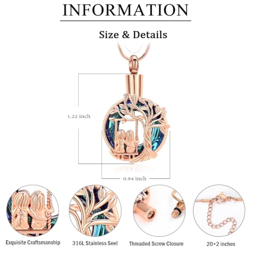 zeqingjw Tree of Life Urn Necklace Circle of Life Cremation Jewelry for Sisters Ashes Keepsake Funeral Memorial Ash Holder for Women Men Rose Gold-Blue
