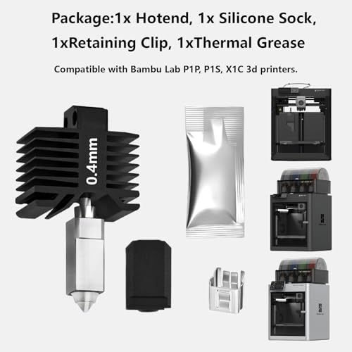 Upgrade 0.4mm Hardened Steel Hotend Kit for Bambu Lab X1C, P1 Series, 3D Printer 350℃ High Temperature All Metel Integerted Desige Hot End Nozzle Kit for P1S, P1P