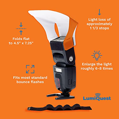 LumiQuest Flash Pocket Bouncer, Flash Diffuser with UltraStrap, Universal Classic Design for External Camera Flashes, Photography Lighting, Light for Pictures, Studio Lights, Orange