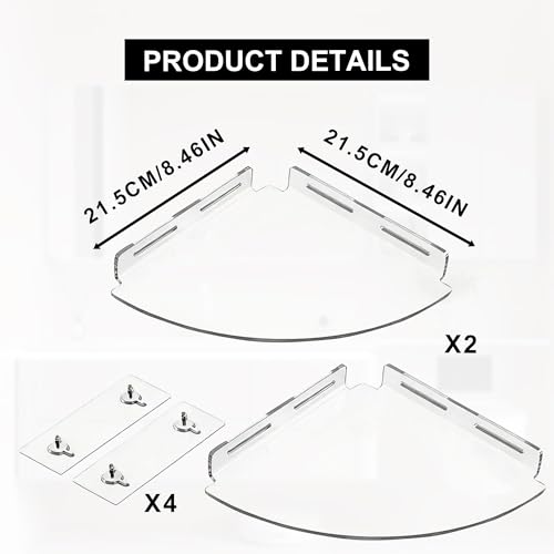 Two acrylic corner shower caddies for bathroom storage, no-drill design by MOSIOBERDAVIAN, suitable for holding toiletries.