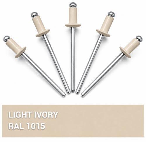 (Pack of 100) Painted Blind Rivets 5/32" x 5/16" (4.0 x 8 mm), Dome Head, DIN 7337, Aluminium Rivets and Steel Mandrel, Pop Rivets, Drill Bit Included, Light Ivory RAL 1015 Light Ivory (Ral 1015)