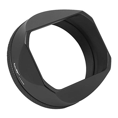 Haoge LH-X54B and THB-X2B Square Metal Lens Hood and Metal Hot Shoe Thumb Grip for Fujifilm Fuji X100V Camera Black