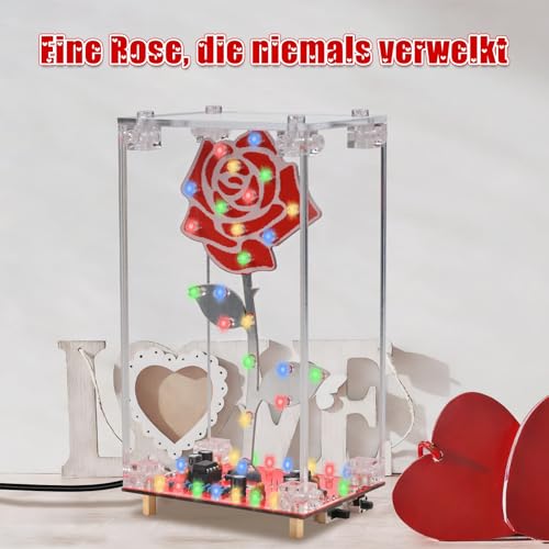DIY Rose Flowers LED Soldering Kit with Acrylic Housing | Colorful Flashing Lights & Integrated Music, Mains Powered Electronics Kit, Mother's Day Gift Idea