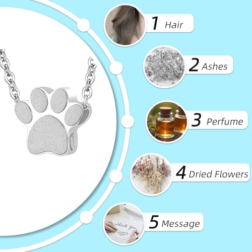 Pet Cremation Jewelry for Ashes Pendant Pet Urns For Dogs/Cats Ashes Pendant Paw Print Urn Necklace with Mini Keepsake Memorial Ash Jewelry Silver