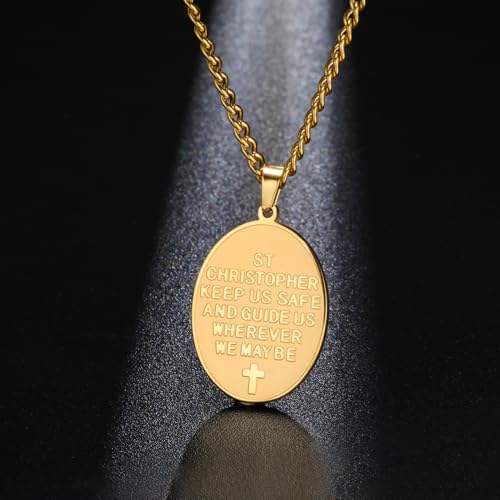 Dreamtimes St Christopher Necklace Bible Verse Pendant Medal Pendant Protection Religious Amulet Jewelry For Men Women Guardian Travel Protection Gift Style 2-G