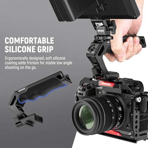NEEWER Top Handle and NATO Rail Kit, Comfort Silicone Grip with Quick Release NATO Clamp, 3 Cold Shoes and 1/4" 3/8" ARRI Threads, Compatible with SmallRig Camera Cage Video Rig, CA008