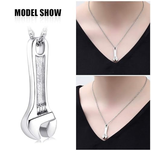 Wrench Urn Necklace for Ashes for Women Men Human Ashes Holder Stainless Steel Hammer Cremation Jewelry for Ashes Pendant Silver