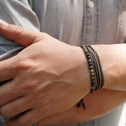 Mezcla Vida Natural Stone Beaded Bracelets for Men Women Unisex Adjustable Waterproof Rope Bracelets Set Valentine's Day Birthday Gifts for Boyfriend Husband Him pyrite associated with brown quartz ore
