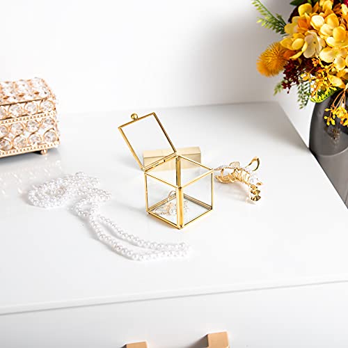 Feyarl 2pack Small Glass Jewelry Trinket Box Ornate Ring Earring Display Box Decorative Keepsake Case for Wedding Birthday Gift 2