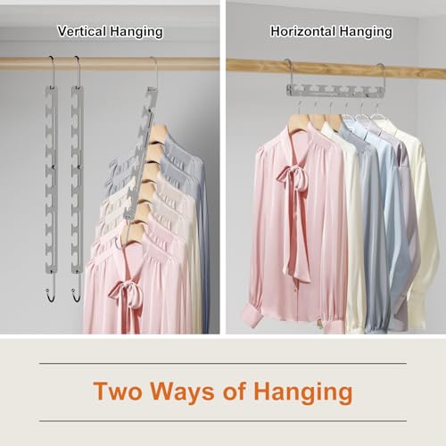 Sindax Space Saving Hangers Telescopic, 6 Holes Clothes Hangers Adjustment to 9 Holes, Upgraded Sturdy Metal Clothes Hangers Space Saving for Heavy Clothes, Closet Organizers and Storage - 5 Pack 17 inches