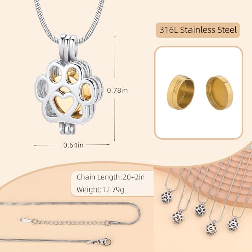 Pet Cremation Jewelry For Ashes For Dog/Cat Paw Stainless Steel Memorial Locket Urn Necklace Inside Mini Box Keepsake Urn Necklace Women Men Loved One Memorial Jewelry