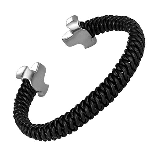 Men’s Bracelets – Various Designs in Black, Silver, and Polished Finishes with Genuine Leather & Rust Resistant Stainless Steel – Jewelry Gift or Accessory for Men Adjustable