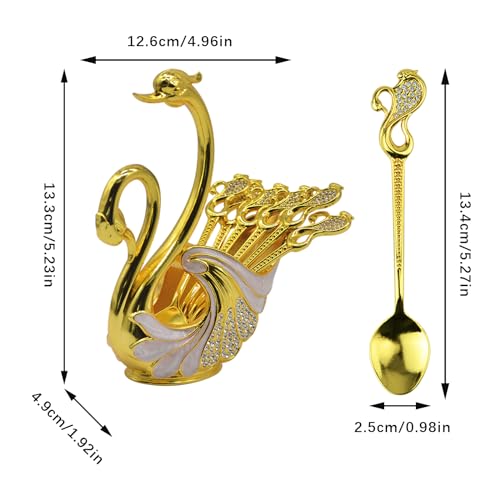 Metal Swan Coffee Spoon Set, Diamond Swan Tableware Holder with 6 Spoons 2