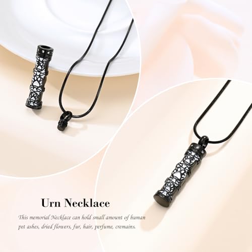 Minicremation Paw Print Cremation Jewelry for Ashes Pet Stainless Steel Cylinder Urn Vial Pendant Necklaces Celtic Knot Paw Print Ash Keepsake Jewelry for Women Men Black