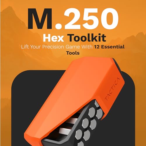 Tactica M250 Pocket Screwdriver Bit Set, Ultra-Lightweight EDC Tool with 12 Hex Bits, Extender, and Holster, TSA-Compliant & Tech-Friendly, Everyday Carry w/Phillips, Torx, Flat Head & Allen Key Bits M250-Hex Drive Orange & Silver