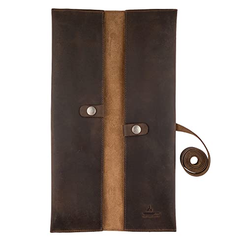 Double Knife Roll for Chefs and Cooks, Vertical Case for Knives, Culinary Accessories, Carry-On Bag for Traveling, Full Grain Leather, Handmade, Bourbon Brown
