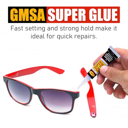 GMSA 4-pack super glue adhesive bottles for plastic, rubber, metal, leather, ceramic, wood, and DIY repairs